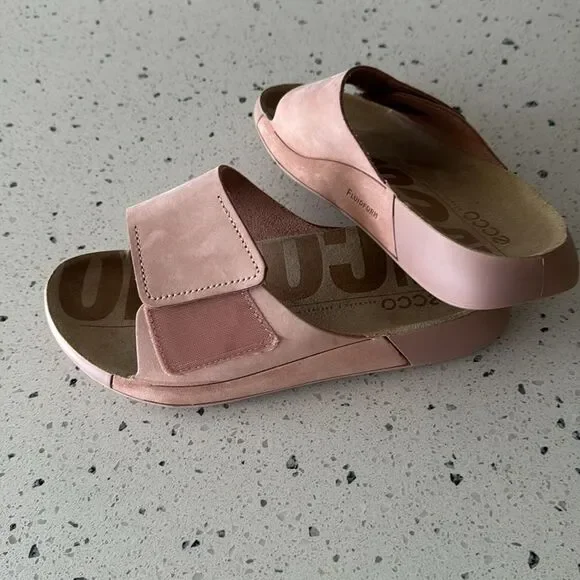 Ecco 2nd Cozmo Blush Pink Slide Sandals Nubuck Leather Casual Minimalist Size 37 - Picture 5 of 8
